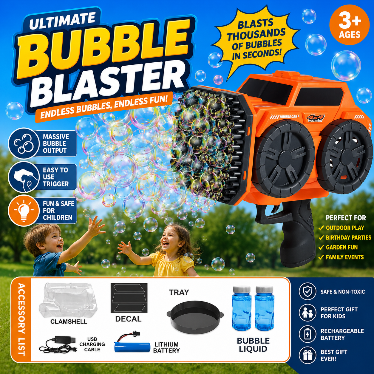 🚙✨ Ultimate Bubble Blaster Gun for Kids | Endless Outdoor Fun & Thousands of Bubbles!