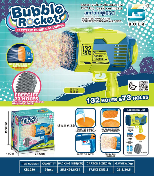 Bubble Rocket Gun Toy for Kids – Automatic LED Bubble Blaster Launcher