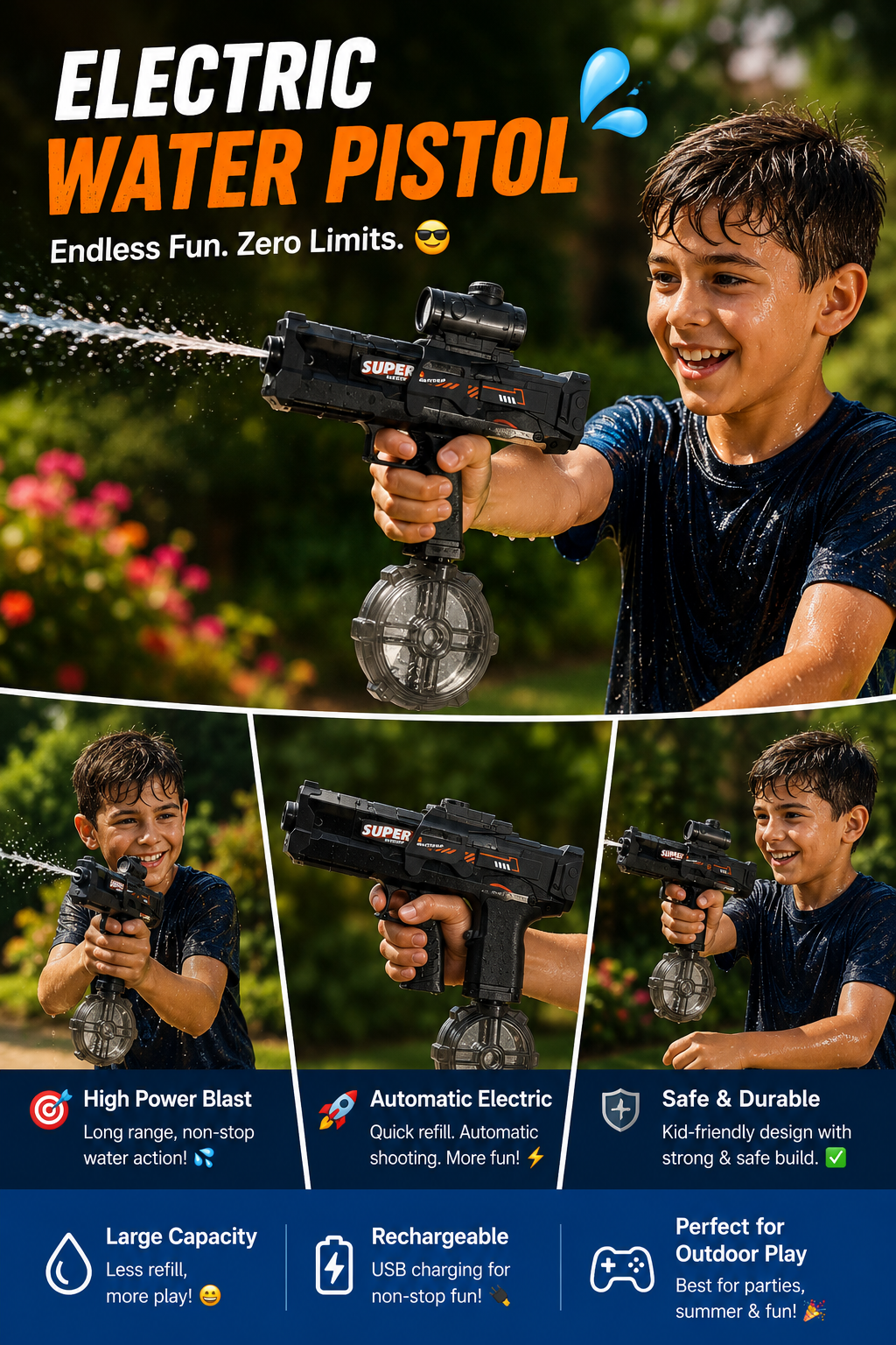 ⚡ Electric Water Gun – Automatic Rechargeable Water Blaster