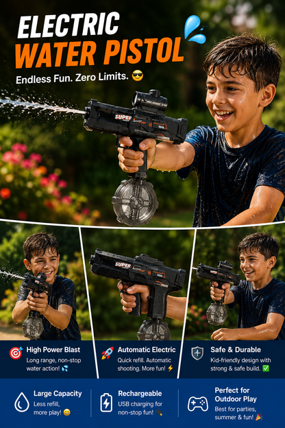 ⚡ Electric Water Gun – Automatic Rechargeable Water Blaster